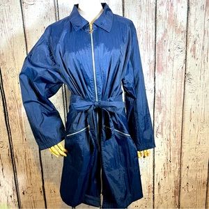Vintage Diane Von Furstenberg Navy Long Raincoat Jacket Coat w/ Belt Size Large